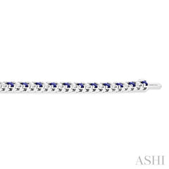 1 1/2 ctw Square Box Link 2.5MM Sapphire and Round Cut Diamond Precious Tennis Bracelet in 14K White Gold