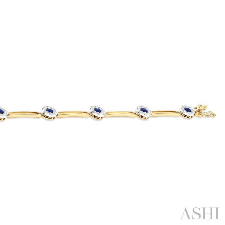 1 1/5 ctw Lovebright 3.00MM Sapphire and Round Cut Diamond Paper Clip Precious Bracelet in 14K Yellow and White Gold