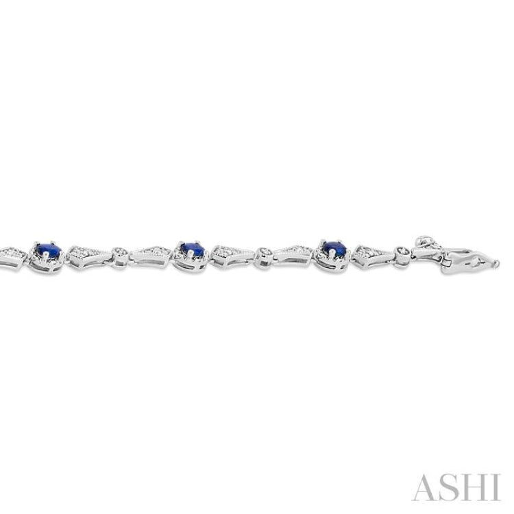 1/10 ctw Oval Cut 4X3 MM Sapphire and Round Cut Diamond Precious Bracelet in 10K White Gold