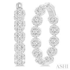 3 Ctw Circular Link Lovebright In-Out Round Cut Diamond Hoop Earring in 14K White Gold