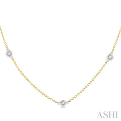 1/3 Ctw Round Cut Diamond Station Necklace in 14K Yellow and White Gold