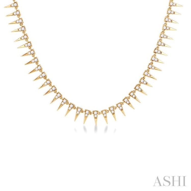 1 ctw Spikes Round Cut Diamond Fashion Necklace in 14K Yellow Gold