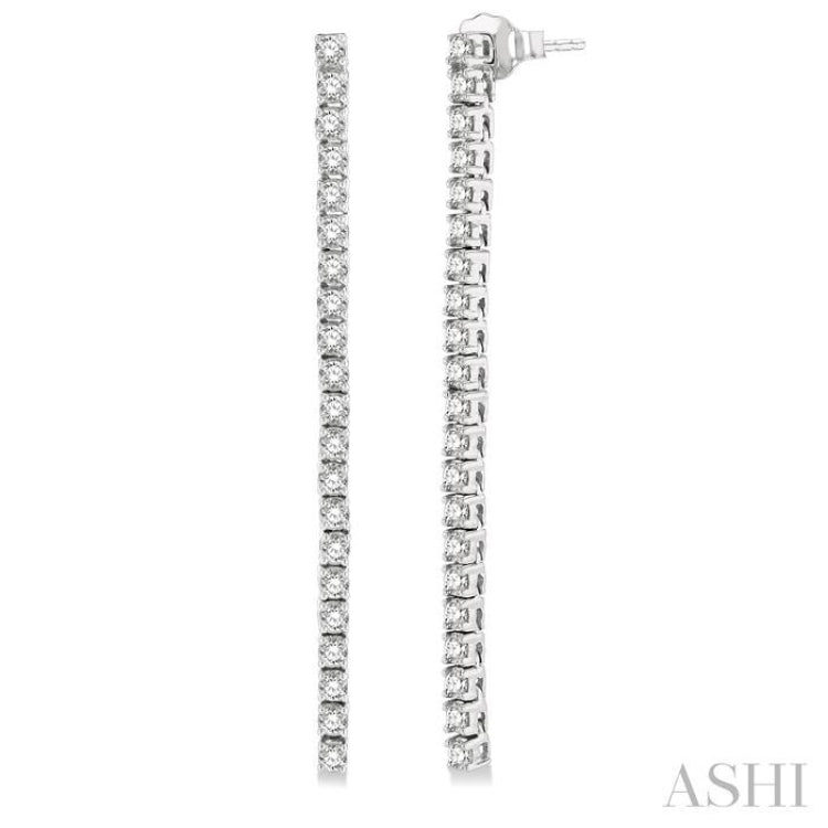 1 1/2 Ctw Single Line Drop Round Cut Diamond Tennis Earring in 14K White Gold