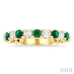 1/2 ctw Round Cut 2.85MM Emerald and Diamond Precious Wedding Band in 14K Yellow Gold