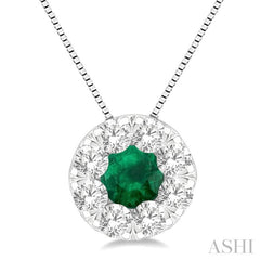 1/3 ctw Round Cut and 3.8MM Emerald Cut Lovebright Diamond Precious Pendant With Chain in 14K White Gold