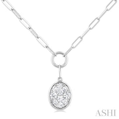 1/4 ctw Lovebright Oval Shape Round Cut Diamond Paper Clip Necklace in 14K White Gold