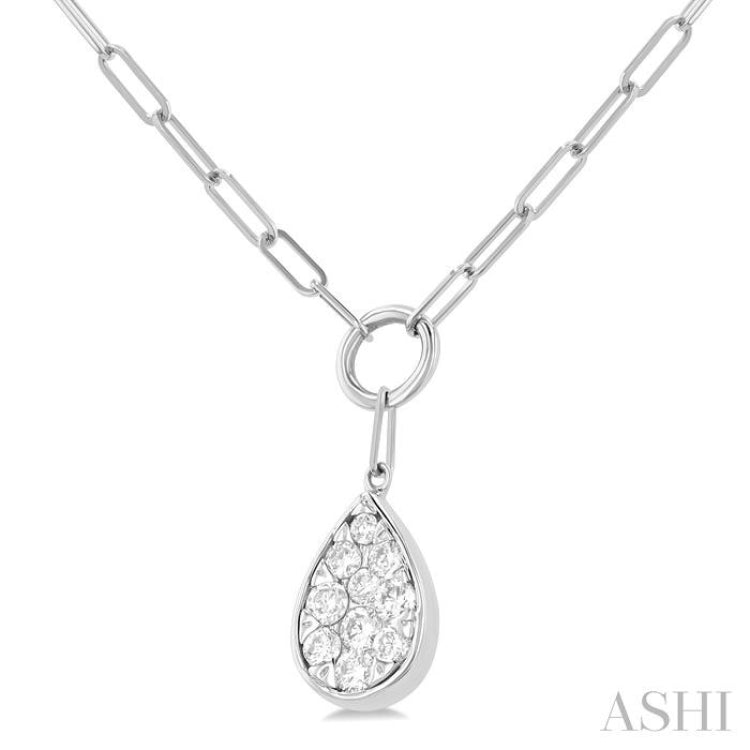 1/4 ctw Lovebright Pear Shape Round Cut Diamond Paper Clip Necklace in 14K White Gold