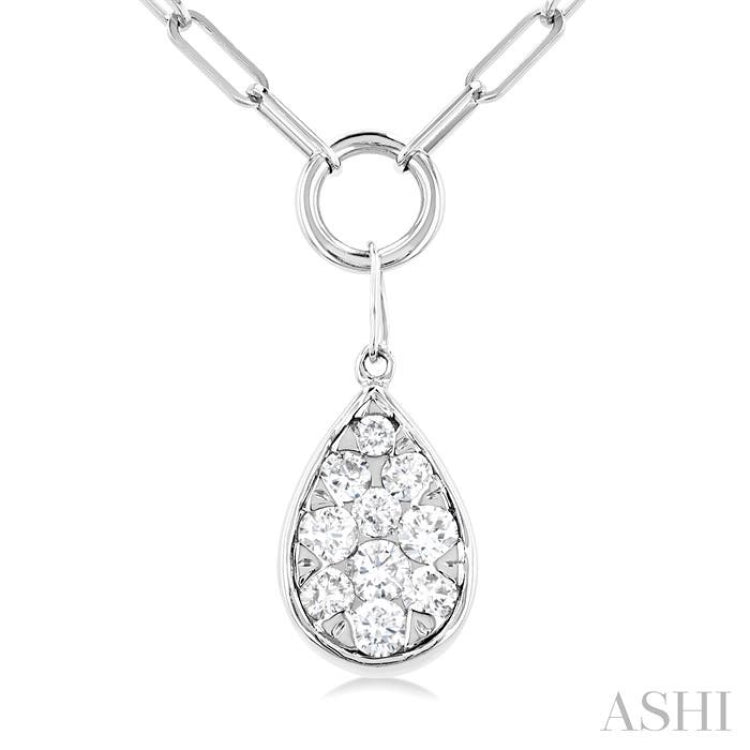 1/4 ctw Lovebright Pear Shape Round Cut Diamond Paper Clip Necklace in 14K White Gold