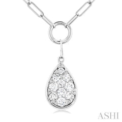 1/4 ctw Lovebright Pear Shape Round Cut Diamond Paper Clip Necklace in 14K White Gold