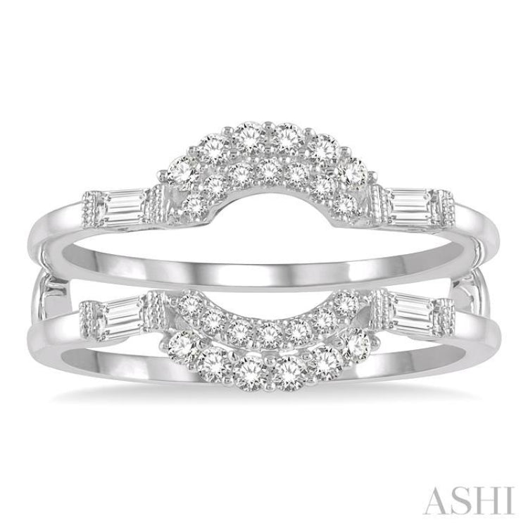 1/2 ctw Double Arch Baguette and Round Cut Diamond Insert Ring in 14K White Gold