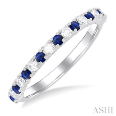 1/4 ctw Petite 1.80 MM Sapphire and Round Cut Diamond Precious Stack Band in 10K White Gold