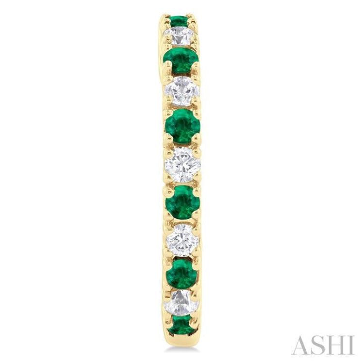 1/4 ctw Petite 1.80 MM Emerald and Round Cut Diamond Precious Fashion Huggies in 10K Yellow Gold