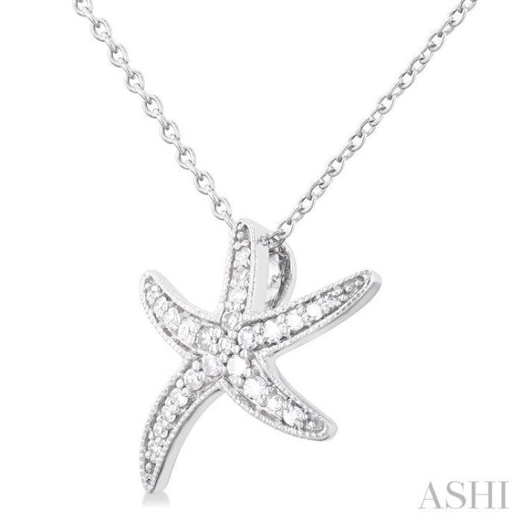 1/10 ctw Petite Milgrain Starfish Round Cut Diamond Fashion Pendant With Chain in 10K White Gold