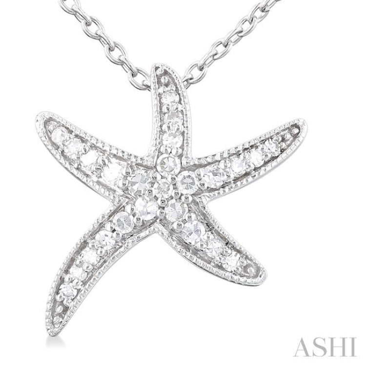 1/10 ctw Petite Milgrain Starfish Round Cut Diamond Fashion Pendant With Chain in 10K White Gold