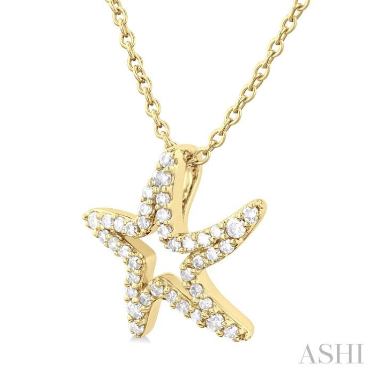 1/6 ctw Petite Starfish Frame Round Cut Diamond Fashion Pendant With Chain in 10K Yellow Gold