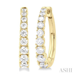 1 ctw Graduated Round Cut Diamond Fashion Hoop Earrings in 14K Yellow Gold