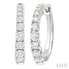 3/4 Ctw Graduated Round Cut Diamond Fashion Hoop Earrings in 14K White Gold