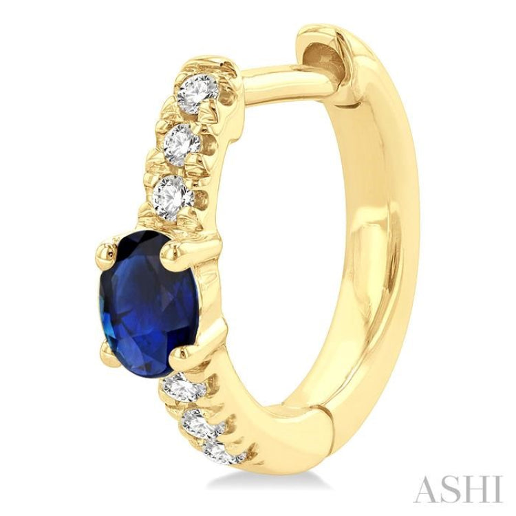 1/10 ctw Petite 4X3 MM Oval Cut Sapphire and Round Cut Diamond Fashion Huggies in 10K Yellow Gold