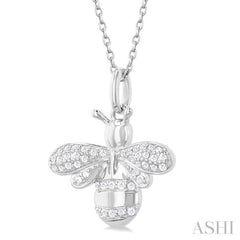 1/6 ctw Petite Bumble Bee Round Cut Diamond Fashion Pendant With Chain in 10K White Gold