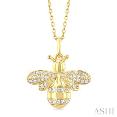 1/6 ctw Petite Bumble Bee Round Cut Diamond Fashion Pendant With Chain in 10K Yellow Gold