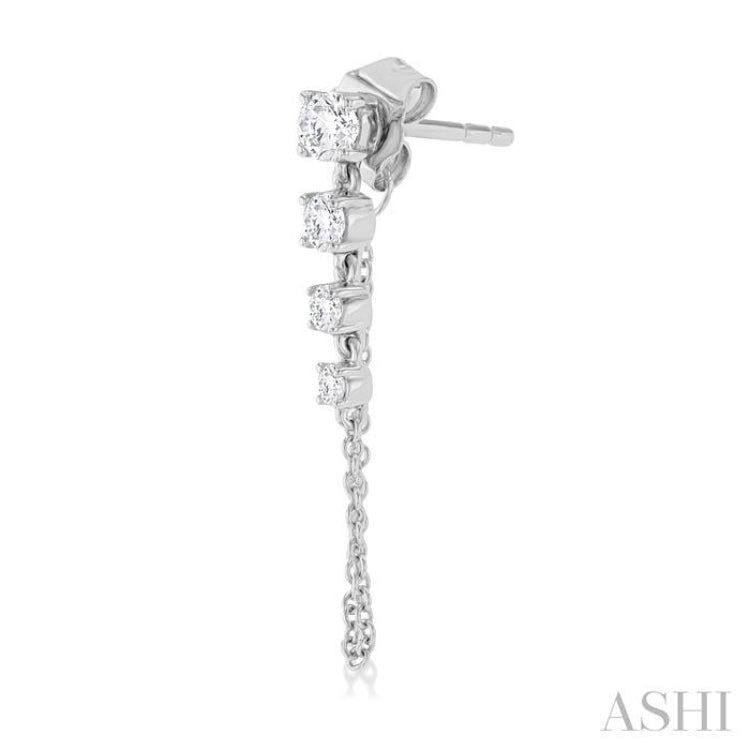 1/2 Ctw Journey Round Cut Diamond Fashion Long Chain Earring in 14K White Gold