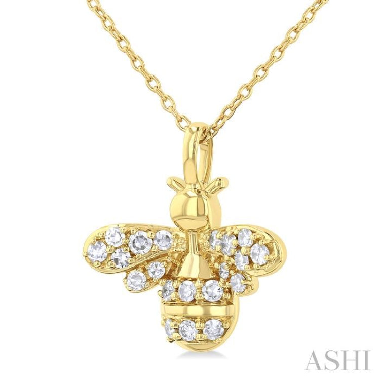 1/5 ctw Petite Bumble Bee Round Cut Diamond Fashion Pendant With Chain in 10K Yellow Gold