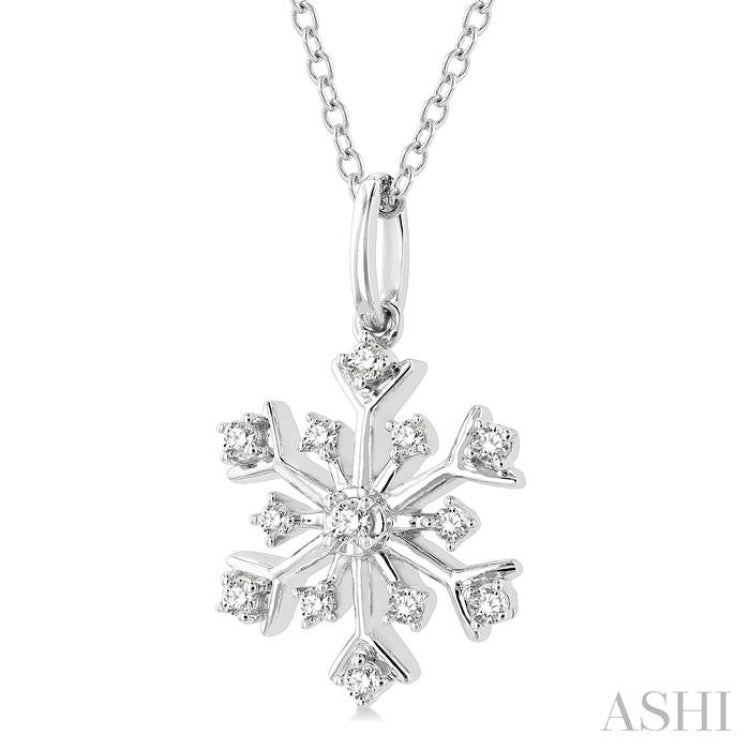 1/6 ctw Petite Snowflake Round Cut Diamond Fashion Pendant With Chain in 10K White Gold