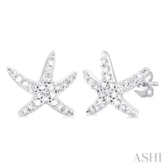 1/5 ctw Petite Starfish Round Cut Diamond Fashion Stud Earring in 10K White Gold