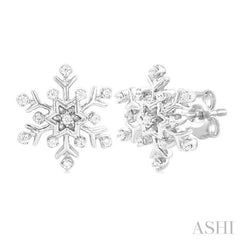 1/10 ctw Petite Snowflake Round Cut Diamond Fashion Stud Earring in 10K White Gold