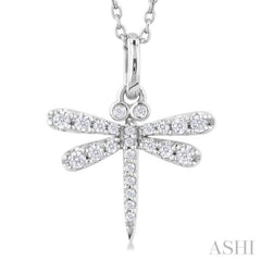 1/6 ctw Petite Dragonfly Round Cut Diamond Fashion Pendant With Chain in 10K White Gold