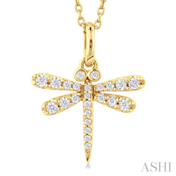 1/6 ctw Petite Dragonfly Round Cut Diamond Fashion Pendant With Chain in 10K Yellow Gold