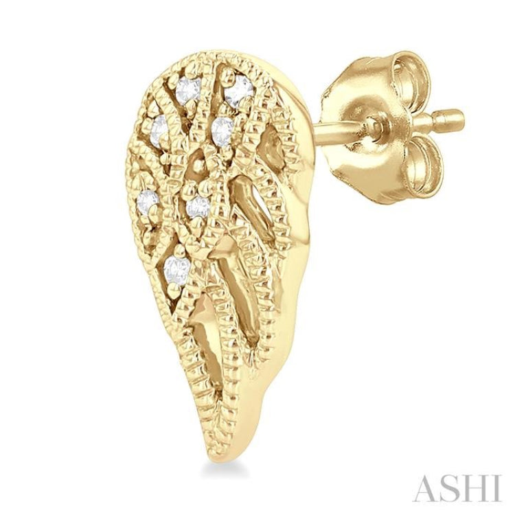 1/20 ctw Petite Angel Wings Round Cut Diamond Fashion Stud Earring in 10K Yellow Gold