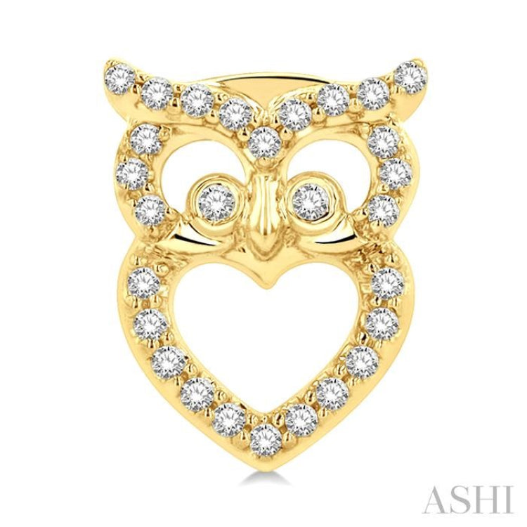 1/6 ctw Petite Owl Round Cut Diamond Fashion Stud Earring in 10K Yellow Gold