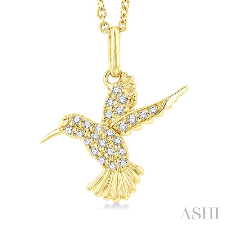 1/6 ctw Petite Hummingbird Round Cut Diamond Fashion Pendant With Chain in 10K Yellow Gold