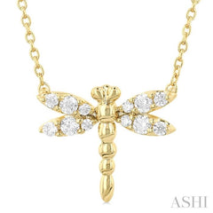 1/6 ctw Petite Dragonfly Round Cut Diamond Fashion Pendant With Chain in 10K Yellow Gold