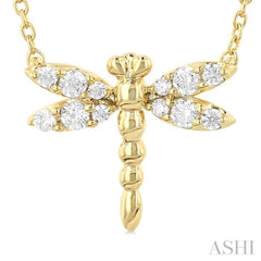 1/6 ctw Petite Dragonfly Round Cut Diamond Fashion Pendant With Chain in 10K Yellow Gold