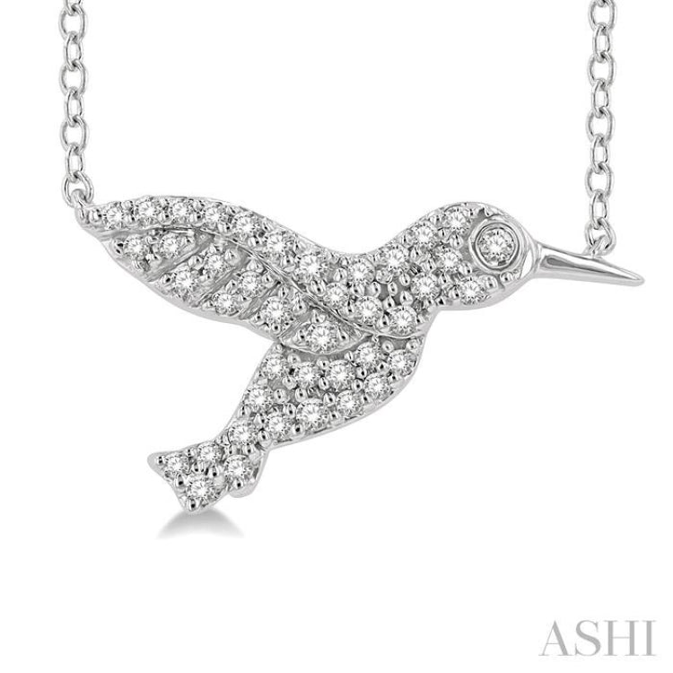 1/6 ctw Petite Hummingbird Round Cut Diamond Fashion Pendant With Chain in 10K White Gold