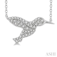 1/6 ctw Petite Hummingbird Round Cut Diamond Fashion Pendant With Chain in 10K White Gold