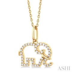 1/6 ctw Petite Tusked Elephant Frame Round Cut Diamond Fashion Pendant With Chain in 10K Yellow Gold