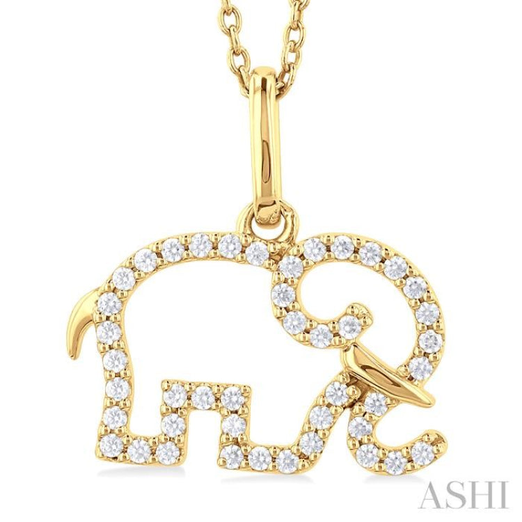 1/6 ctw Petite Tusked Elephant Frame Round Cut Diamond Fashion Pendant With Chain in 10K Yellow Gold