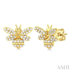 1/3 ctw Petite Bumble Bee Round Cut Diamond Fashion Stud Earring in 10K Yellow Gold