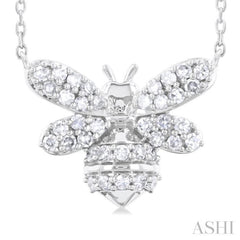 1/4 ctw Petite Bumble Bee Round Cut Diamond Fashion Pendant With Chain in 10K White Gold