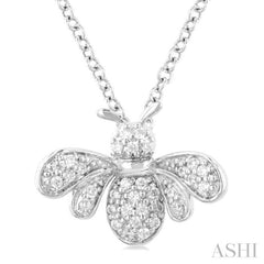 1/10 ctw Petite Bumble Bee Round Cut Diamond Fashion Pendant With Chain in 10K White Gold