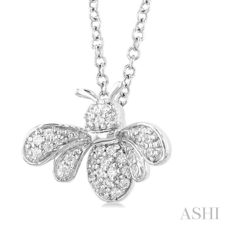 1/10 ctw Petite Bumble Bee Round Cut Diamond Fashion Pendant With Chain in 10K White Gold