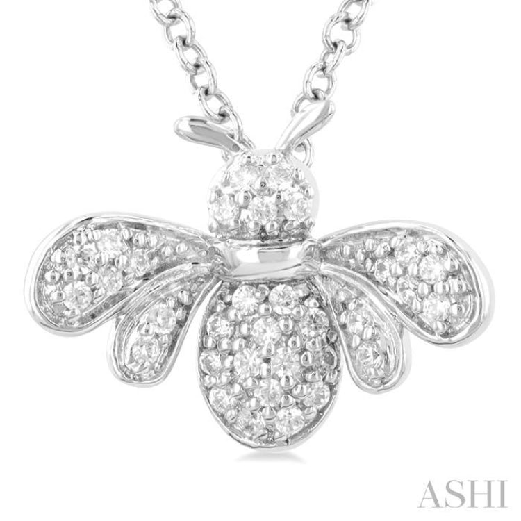 1/10 ctw Petite Bumble Bee Round Cut Diamond Fashion Pendant With Chain in 10K White Gold