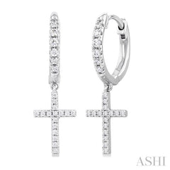 1/3 ctw Petite Cross Round Cut Diamond Fashion Huggies in 10K White Gold