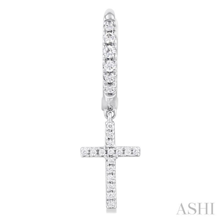 1/3 ctw Petite Cross Round Cut Diamond Fashion Huggies in 10K White Gold