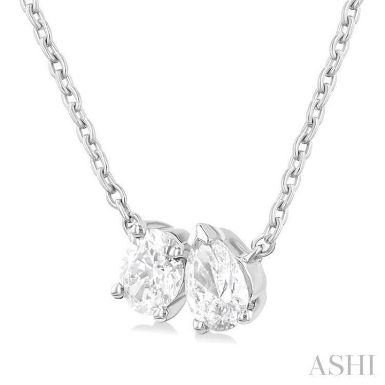 1/3 ctw Toi Et Moi Oval and Pear Cut Diamond Necklace in 14K White Gold