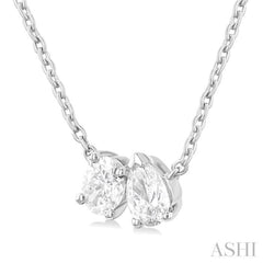 1/3 ctw Toi Et Moi Oval and Pear Cut Diamond Necklace in 14K White Gold