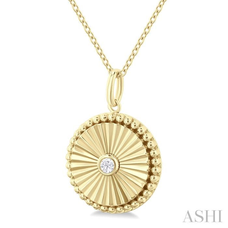 1/20 ctw Round fluted medallion Round Cut Diamond Pendant With Chain in 10K Yellow Gold